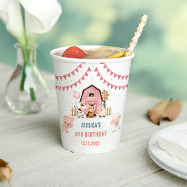 Vasos De Papel Chica Rosa Animales de granja Fiesta de cumpleaños