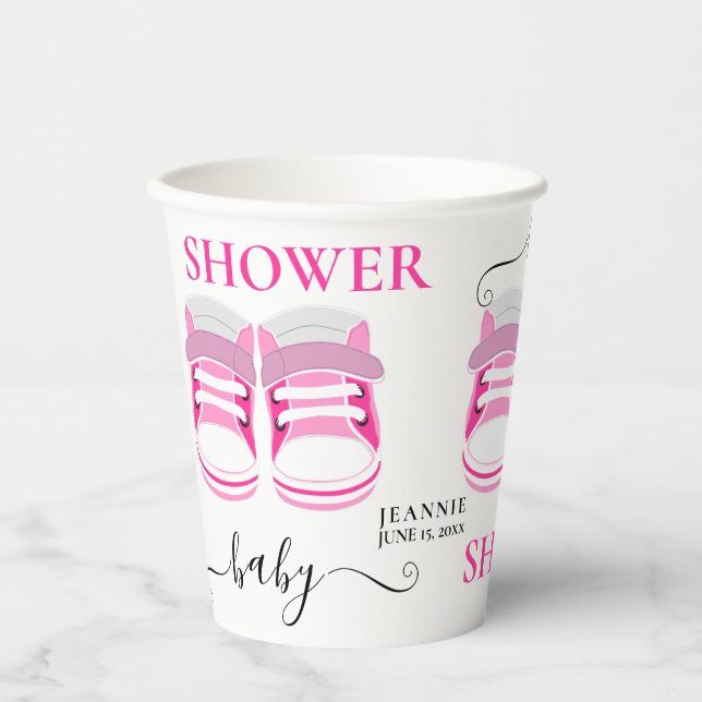 Vasos De Papel Chica Rosa divertido Baby Shoes BABY SHOWER (Anverso)