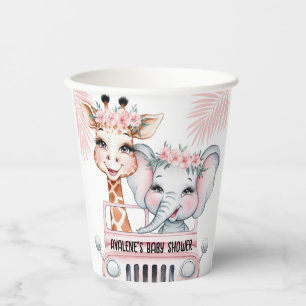 Vasos De Papel Chica rosa Floral Safari Adventure Baby Shower