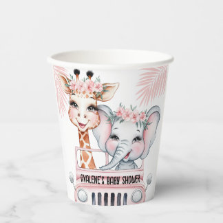 Vasos De Papel Chica rosa Floral Safari Adventure Baby Shower