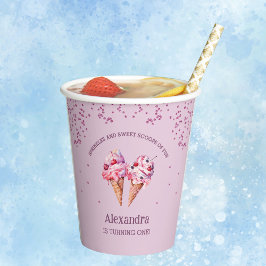 Vasos De Papel Chica Rosa Lilac Crema de Hielo Primer Fiesta de C