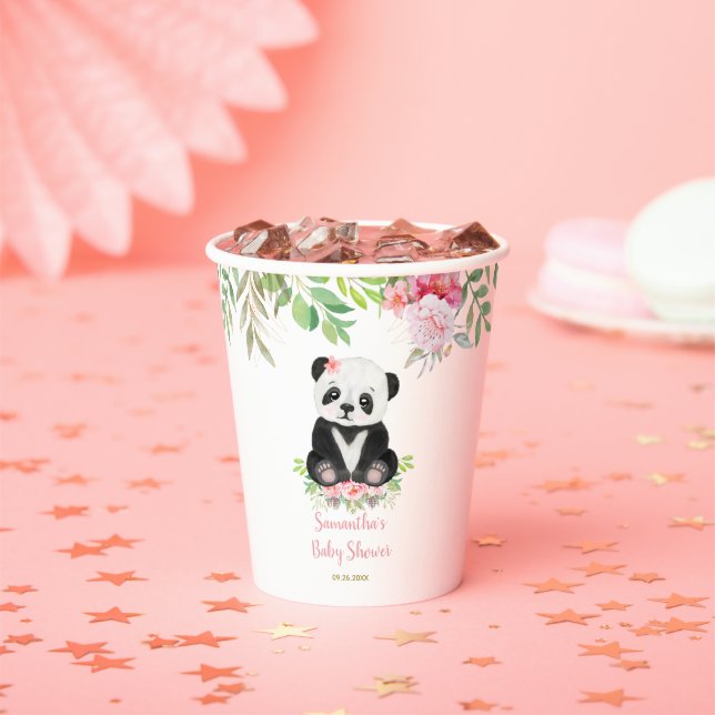 Vasos De Papel Chica rosa lindo Floral Panda Bear Baby Shower (in situ)