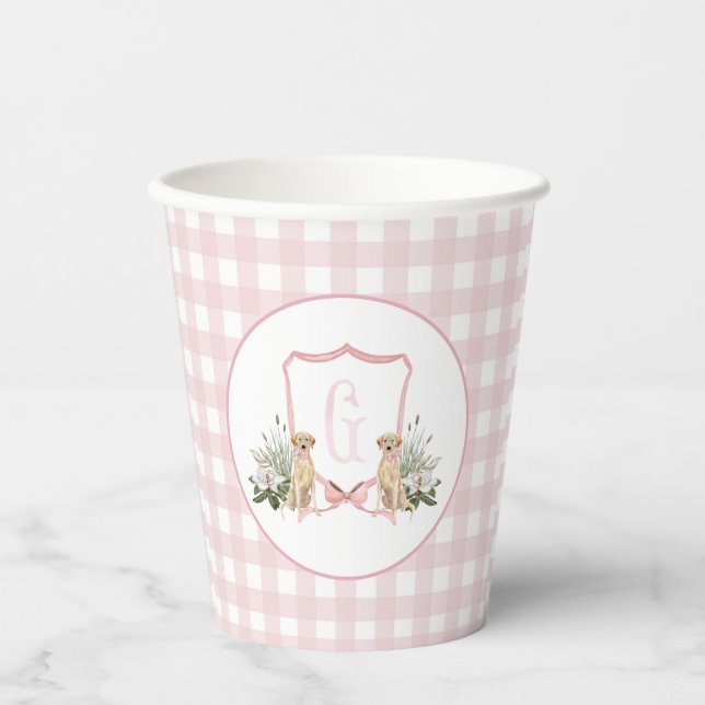 Vasos De Papel Chica Rosa Preppy Sur Perro Baby Shower (Anverso)