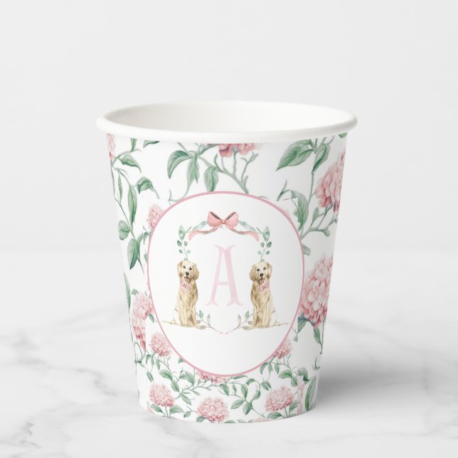 Vasos De Papel Chica Rosa Preppy Sur Perro Baby Shower (Anverso)