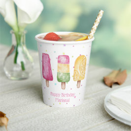 Vasos De Papel Chica Rosa verano Popsicle Fiesta de cumpleaños
