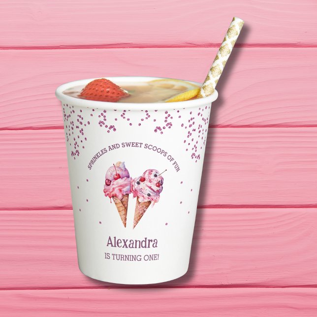 Vasos De Papel Chica Rosado Sprinkles Crema de Hielo Primer Fiest (Subido por el creador)