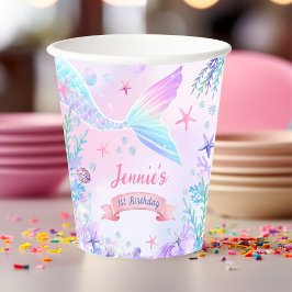 Vasos De Papel Chica Sirena Primer Fiesta de Cumpleaños