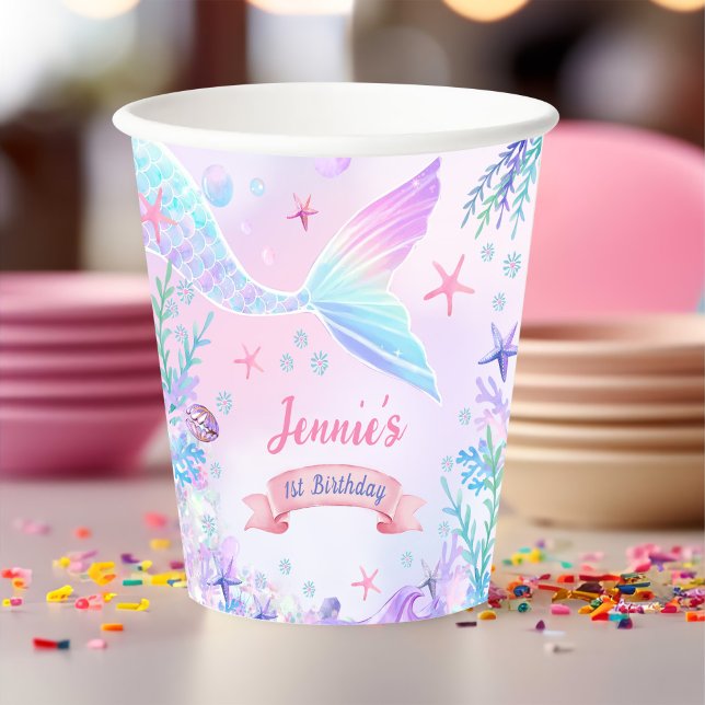 Vasos De Papel Chica Sirena Primer Fiesta de Cumpleaños (Subido por el creador)