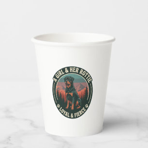 Vasos De Papel Chica Su Rottie Leal Feroz Perro Rottweiler Montañ