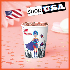 Vasos De Papel Chica superhéroe 💥 colorida foto de cumpleaños