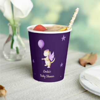Vasos De Papel Chica temático Cute Purple Dragon Baby Shower