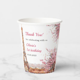 Vasos De Papel Chica Torre Eiffel Paris 1er cumpleaños