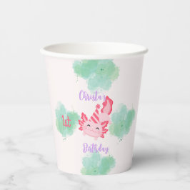 Vasos De Papel Chicas Cute el Axolotl rosado Primer Cumpleaños