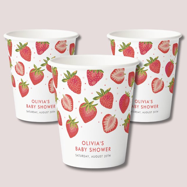 Vasos De Papel Chicas de fresa Baby Shower (Strawberry baby shower paper cups)