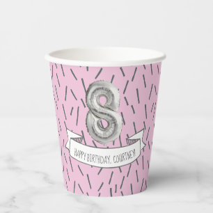 Vasos De Papel Chicas de globos rosados y grises Octavo Día de F
