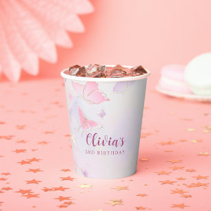 Vasos De Papel Chicas de mariposa rosada Copas de papel de cumple