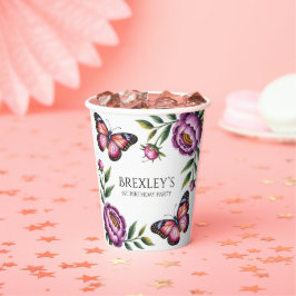 Vasos De Papel Chicas de mariposa y peones primero. Fiesta de cum