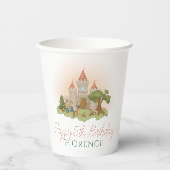 Vasos De Papel Chicas Fairytale Princess Castle Kids Cumpleaños (Anverso)