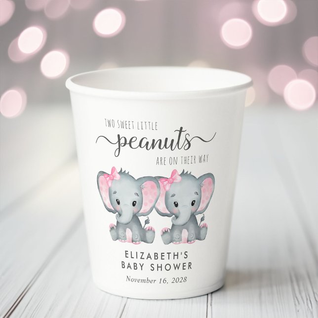 Vasos De Papel Chicas gemelos Cute Elephant Baby Shower (Subido por el creador)