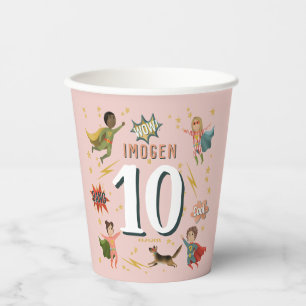 Vasos De Papel Chicas Guay Superhéroe rosa niños cumpleaños