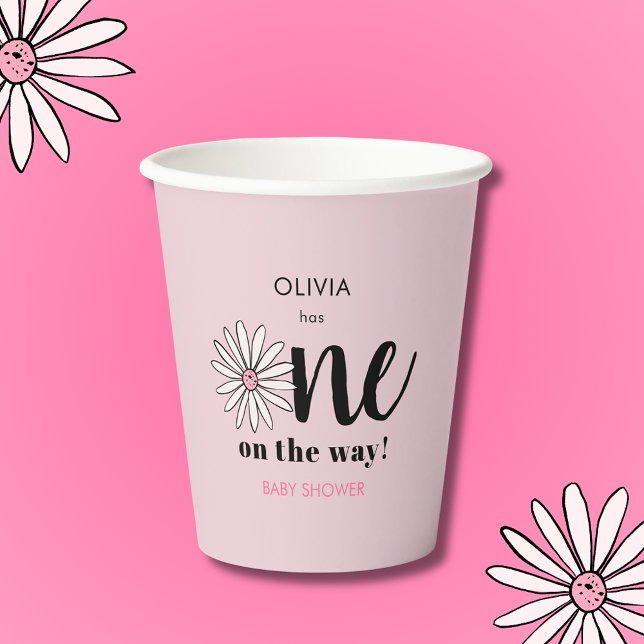 Vasos De Papel Chicas modernos Baby Shower Daisy Floral (Modern pink 'One on the way' baby shower, floral daisy party range.  Matching items available.)