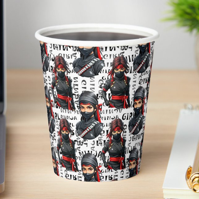 Vasos De Papel Chicas Ninja Anime con diseño de patrón de texto (Subido por el creador)