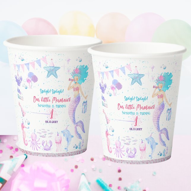 Vasos De Papel Chicas Pink Purple Blue Sirenita primer Fiesta de  (Subido por el creador)