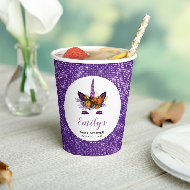 Vasos De Papel Chicas unicornios de Purpurina púrpura cuasi caen  (in situ)