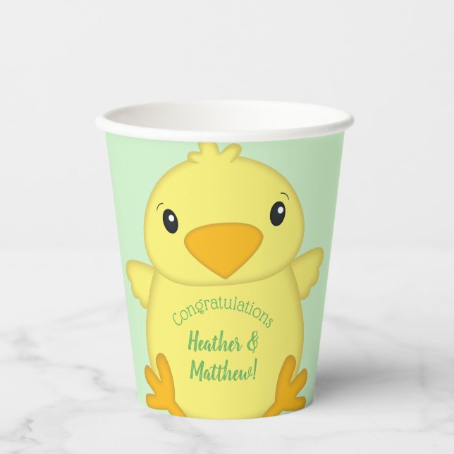 Vasos De Papel Chick Baby Shower Green (Anverso)