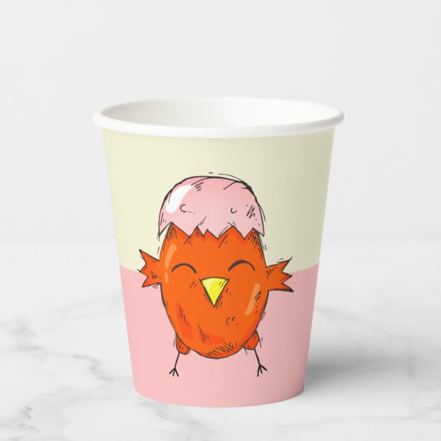 Vasos De Papel Chick de Pascua con Fiesta de dibujo de la cáscara (Anverso)