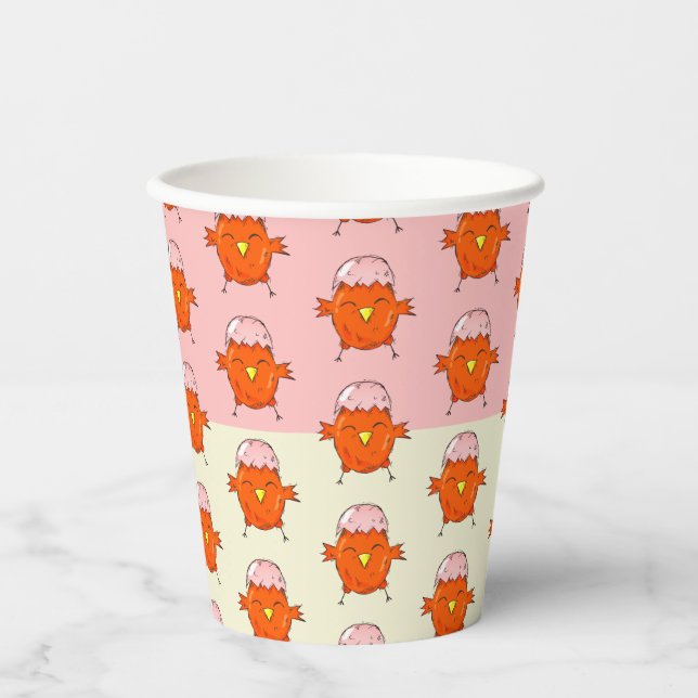 Vasos De Papel Chick de Pascua con Fiesta del patrón de la cáscar (Anverso)
