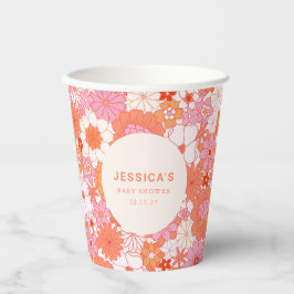 Vasos De Papel Chico Cumpleaños Personalizado Floral Rosa Naranja