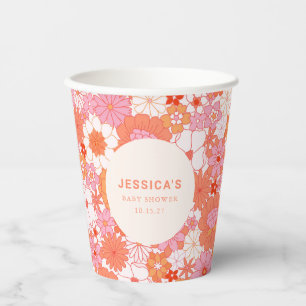 Vasos De Papel Chico Cumpleaños Personalizado Floral Rosa Naranja