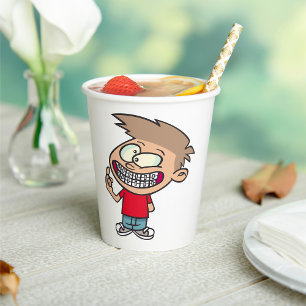 Vasos De Papel Chico de dibujos animados divertido con sonrisa de
