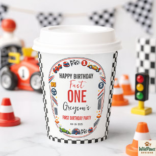 Vasos De Papel Chico del Auto de Carreras Rápido Cumpleaños númer