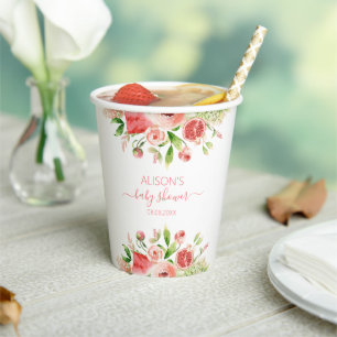 Vasos De Papel Chico Rosa Floral Verde Baby Shower