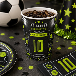 Vasos De Papel Chicos Cumpleaños 10 Moderno Negro Deportes
