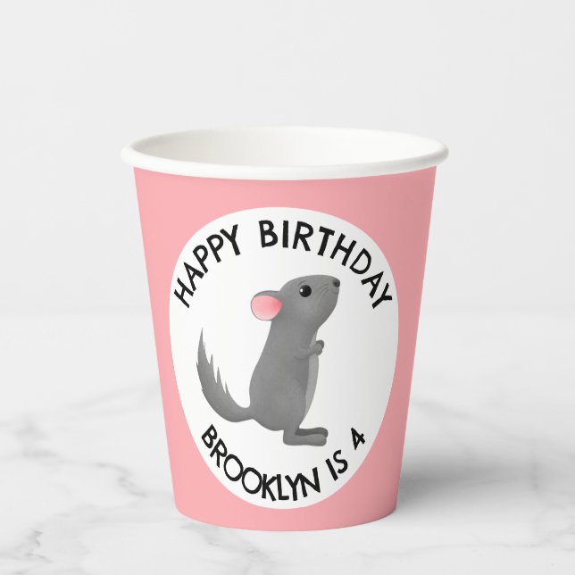 Vasos De Papel Chiinchilla rosa gris suave personalizada (Anverso)