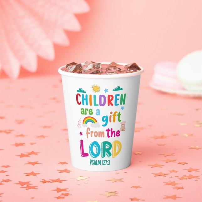 Vasos De Papel “Children Are a Gift from the Lord” Party (in situ)