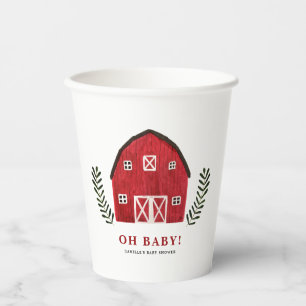 Vasos De Papel Chimenea de granero rojo acuarela Baby Shower