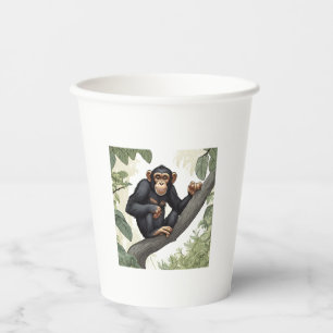 Vasos De Papel Chimpancé lindo en la rama saluda
