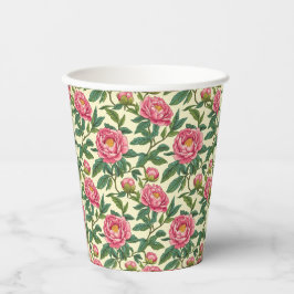 Vasos De Papel Chinoisería floral rosa, verde y amarillo
