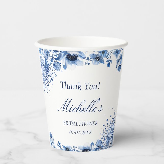 Vasos De Papel Chinoiserie asiática Floral azul claro Bridgerton (Anverso)