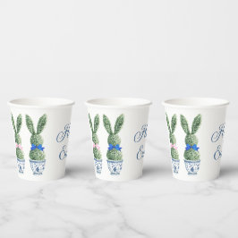 Vasos De Papel Chinoiserie Azul y Blanco con Topiarias de Conejo
