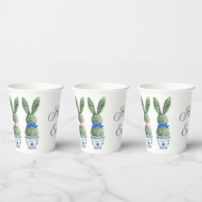 Vasos De Papel Chinoiserie Azul y Blanco con Topiarias de Conejo (Multi)