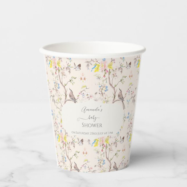Vasos De Papel Chinoiserie rosa Floral Baby Shower (Anverso)