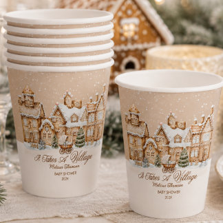 Vasos De Papel Chocolate de pueblo de invierno para baby shower