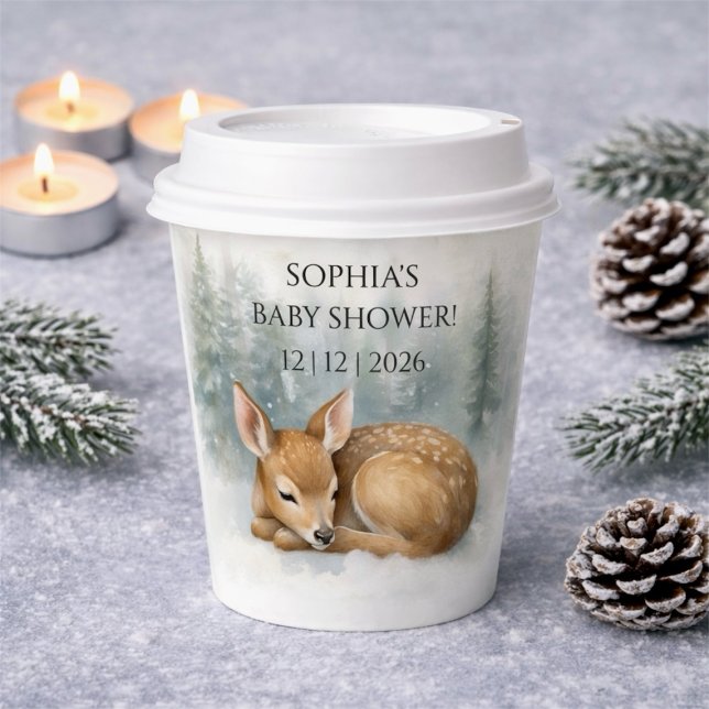 Vasos De Papel Chorreada de bebé durmiente del bosque Ducha de be (Woodland Sleeping Baby Deer Winter Baby Shower Paper Cups)