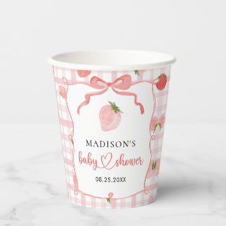Vasos De Papel Chorreada de Bebé Niña de Cuadros Rosados de Fresa