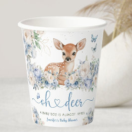 Vasos De Papel Chorreo de Ciervo Baby Shower Niño Azul Polvorient